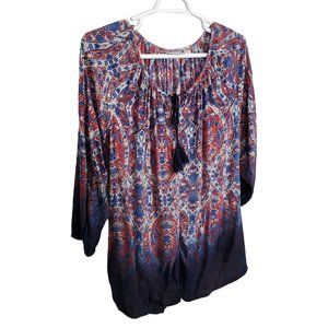 Avenue Size 22/24 Top Tunic Floral Peasant Raglan Long Sleeves Drawstring Tassel